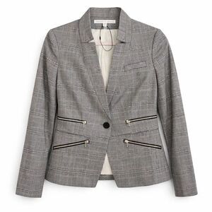 Veronica Beard Paloma Dickey Jacket Gray Plaid Zip Pocket Blazer 4 NWOT
